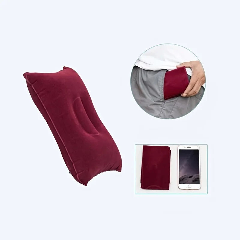 1Pc Comfortable Inflatable Pillow for Office, Car, Camping, Hiking, and Napping - Supports Neck and Lumbar